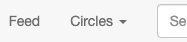 Top nav bar of the Friendpurr site, showing no focus rings around the Circles nav button when focused