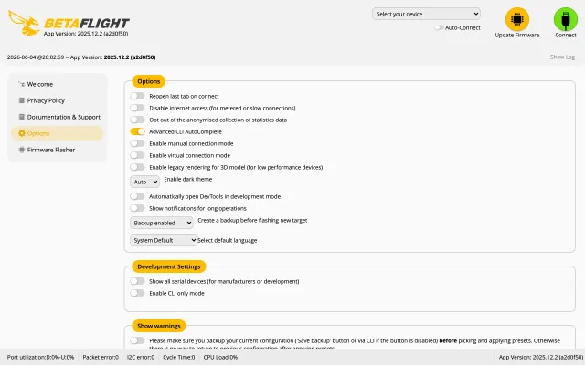 Screenshot of Betaflight