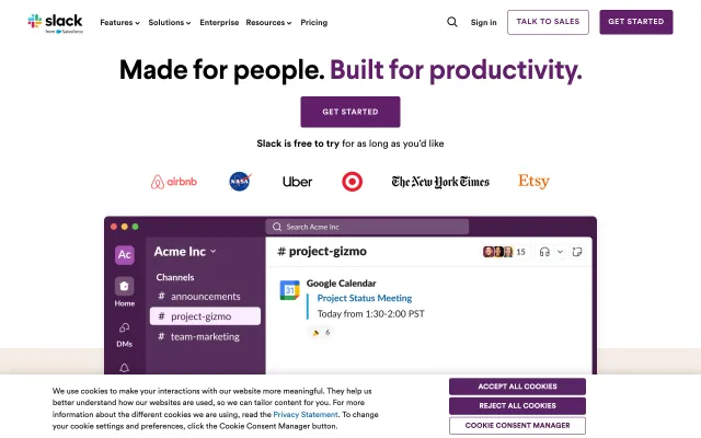 Screenshot of Slack is your productivity platform
