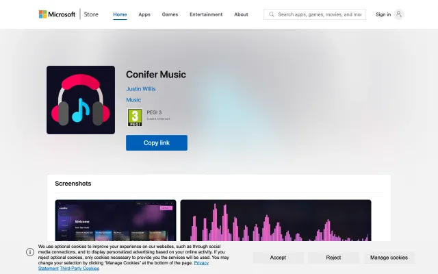 Screenshot of Conifer Music - Official app in the Microsoft Store