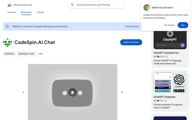 Screenshot of CodeSpin.AI Chat - Chrome Web Store