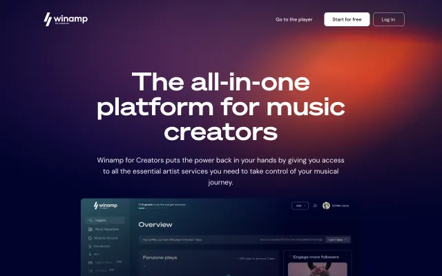 Screenshot of creators.winamp.com