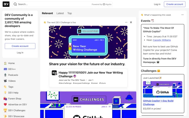 Screenshot of DEV Community