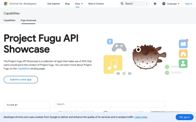 Screenshot of Project Fugu API Showcase  |  Capabilities  |  Chrome for Developers