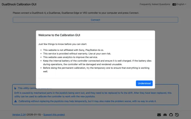Screenshot of DualShock Calibration GUI