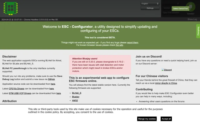 Screenshot of ESC Configurator - for Bluejay, BLHeli_S and AM32
