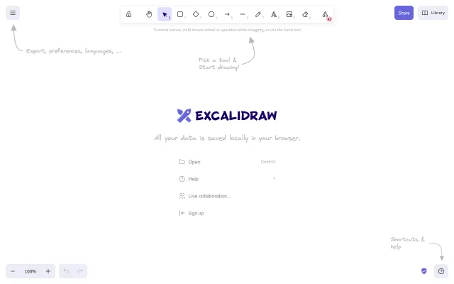 Screenshot of Excalidraw — Collaborative whiteboarding made easy