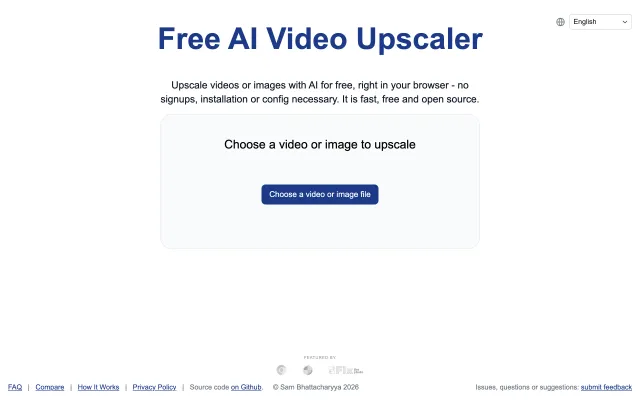 Screenshot of Free AI Video & Image Upscaler - No Signup, 100% Client-Side & Private