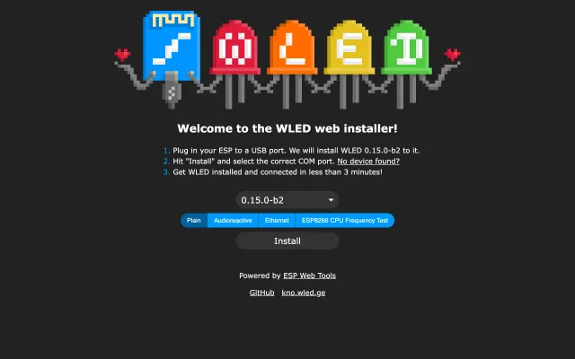 Screenshot of Install WLED