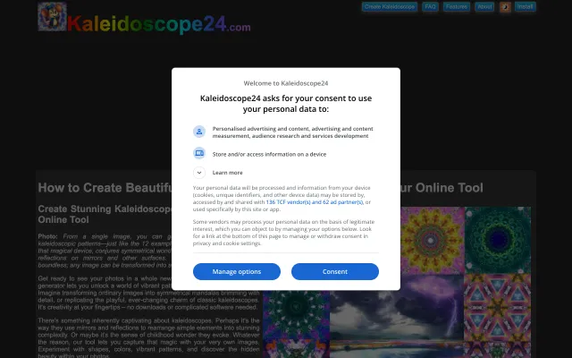 Screenshot of Creating Kaleidoscopes from Photos with Online Tool