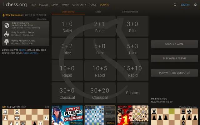 The app at https://lichess.org/.