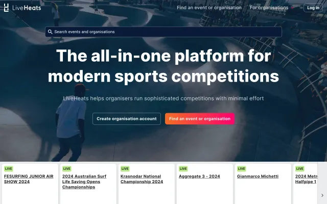 Screenshot of LiveHeats | Live Scoring and Competition Management Platform for Sports