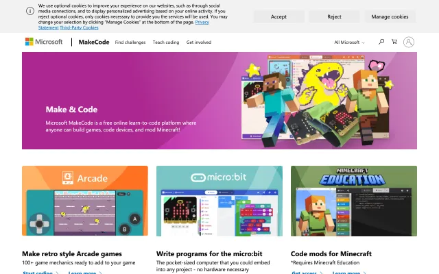Screenshot of Microsoft MakeCode Computer Science Education