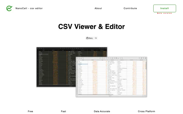 Screenshot of NanoCell - CSV file Viewer & Editor