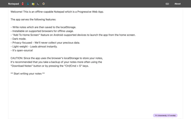 Screenshot of Notepad - Offline capable
