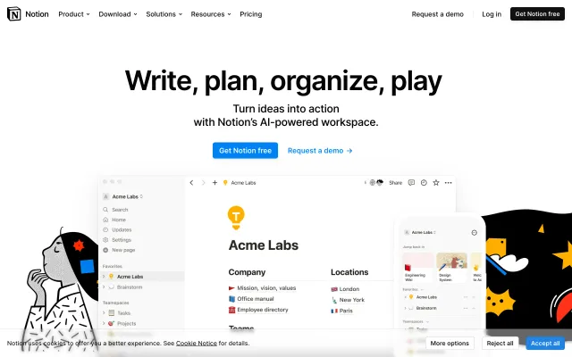 Screenshot of Your connected workspace for wiki, docs & projects | Notion
