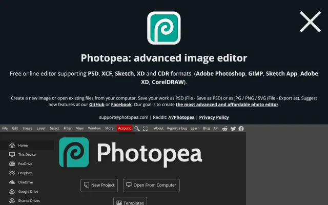 Screenshot of Photopea | Online Photo Editor