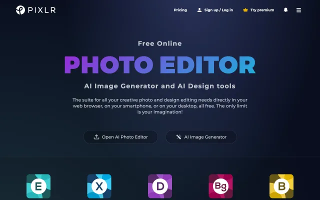 Screenshot of Pixlr: Free Online Photo Editor, AI image Generator & Design tool