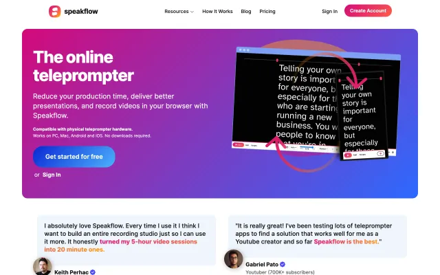Screenshot of Speakflow: The online teleprompter