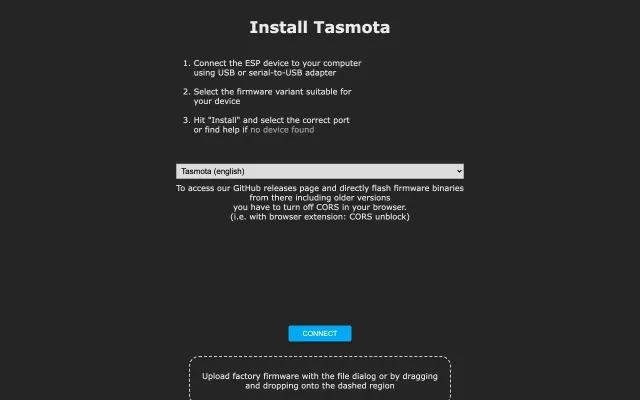 Screenshot of Install Tasmota