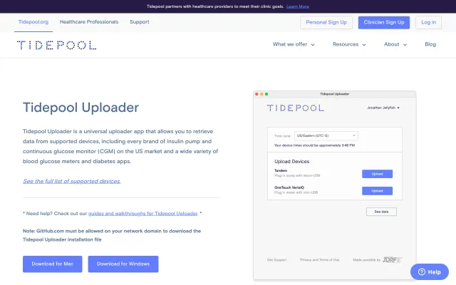 The app at https://tidepool.org/uploader.