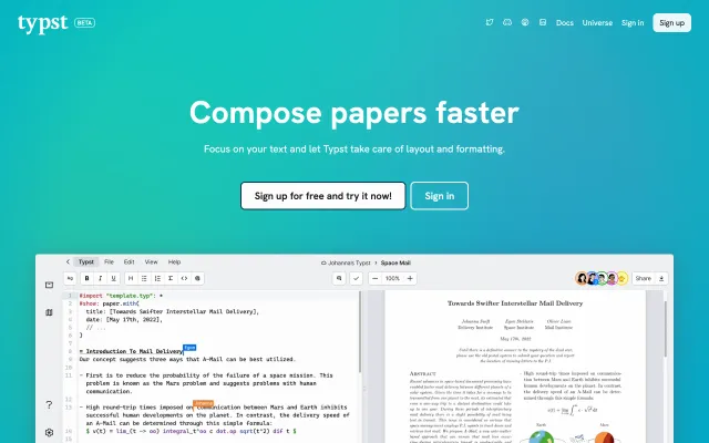 Screenshot of Typst: Compose papers faster