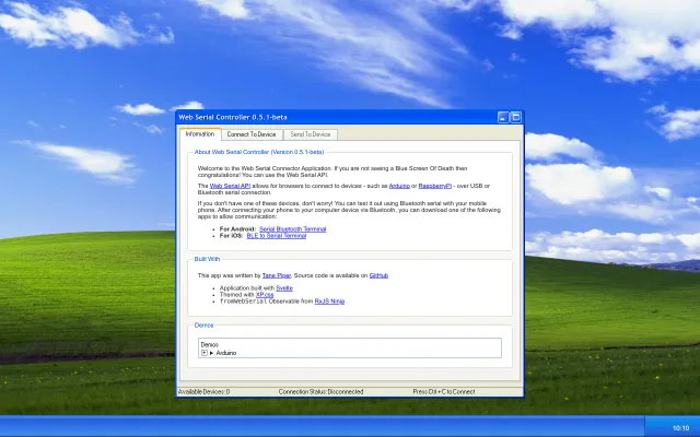 Screenshot of Web Serial Controller