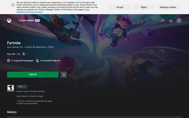 Screenshot of Play Fortnite | Xbox Cloud Gaming (Beta) on Xbox.com